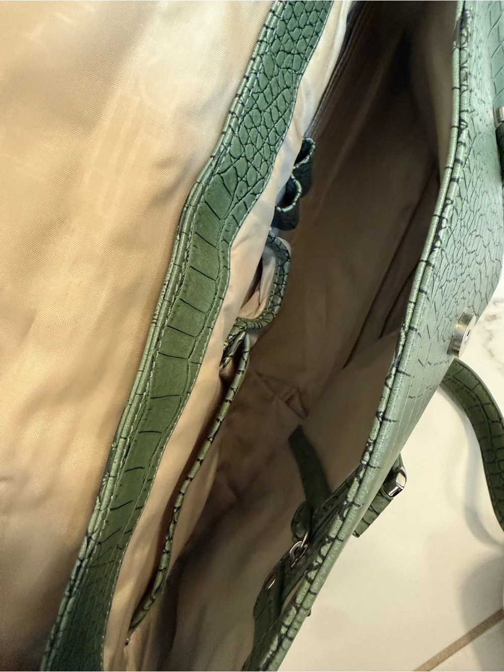 Diane Von Furstenberg Olive Green Croc-Embossed Shoulder Bag